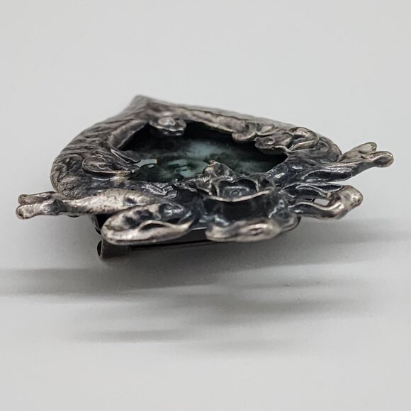 Victorian Style Heart Shaped Silver Brooch With VTG Girl Portrait Rose Details - Picture 4 of 6